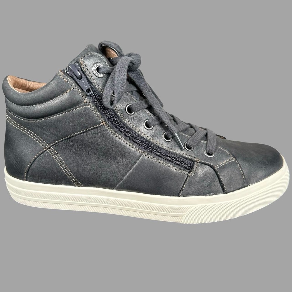 Taos Winner Gray Leather High Top Sneakers Womens 9.5 Side Zip Cushion Comfort